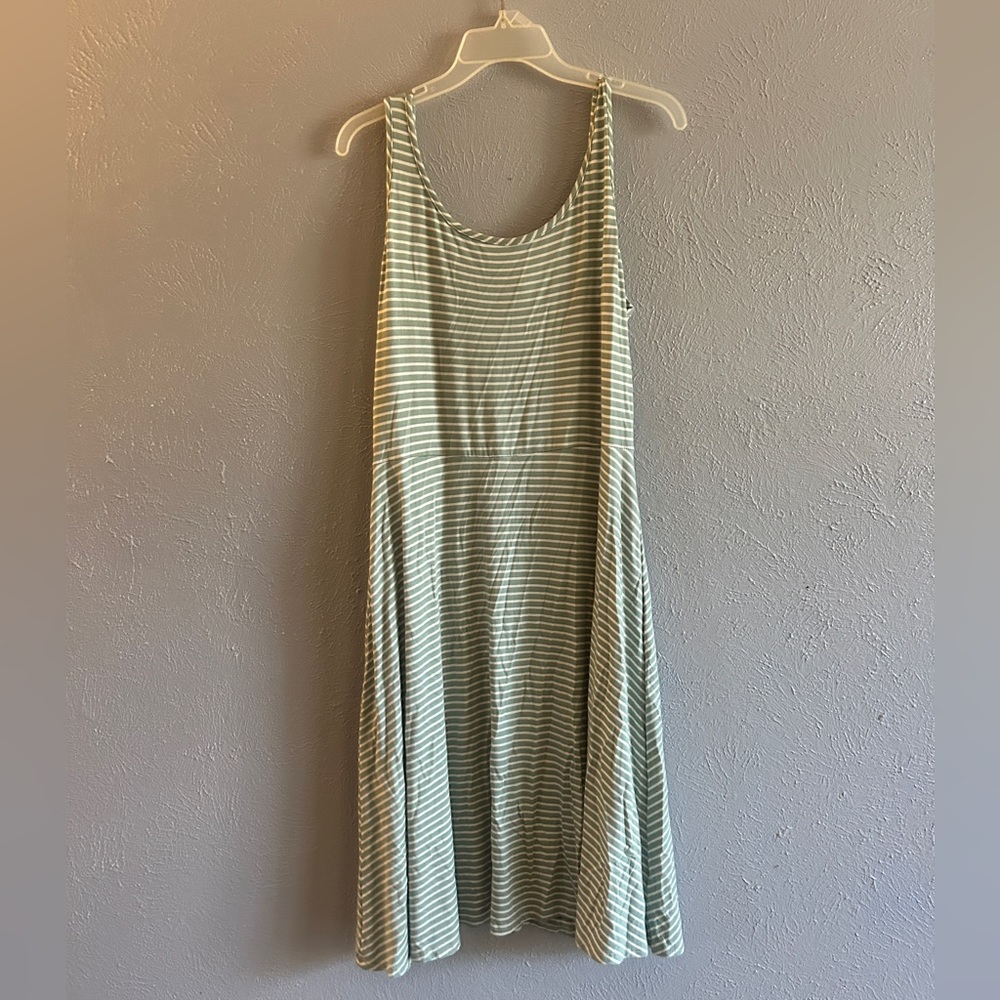 Blue Green And White Striped flowy Cotton Dress